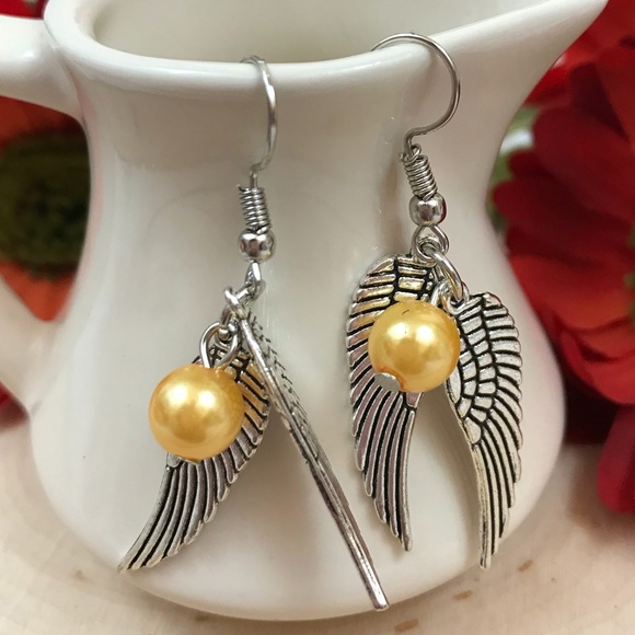 Harry Potter Silver Golden Snitch Earrings - Picture 3 of 4